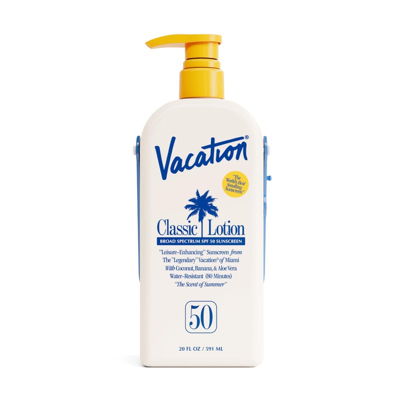 Vacation Classic Lotion SPF 50 Sun Jug Broad Spectrum Bulk Sunscreen SPF 50 Water Resistant Sunblock Suntan Lotion with Pump Vegan FamilySize 20 Fl Oz